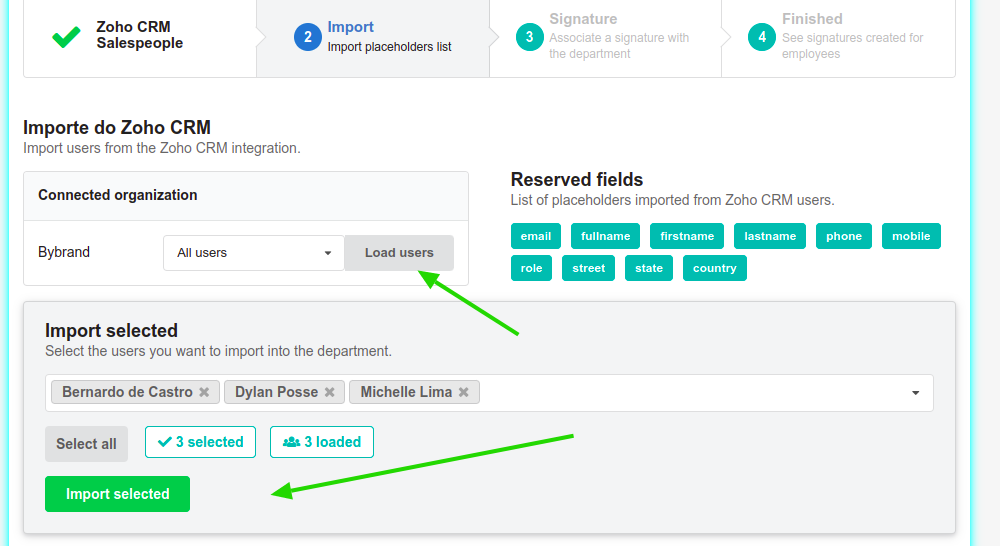 Todos os usuários e clique para carregar todos do Zoho CRM