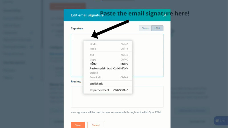 Paste the HTML signature