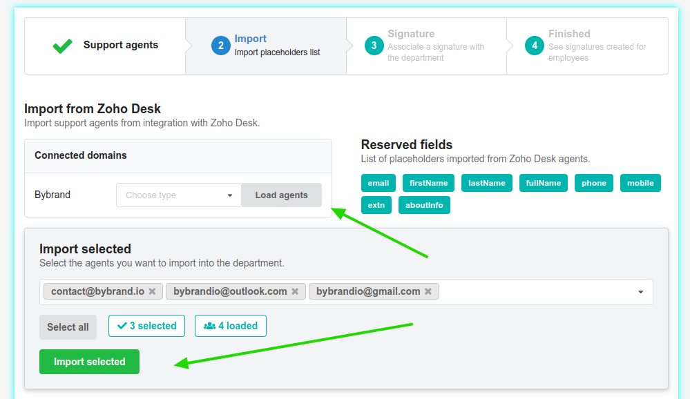 Import selected agents from Zoho Desk