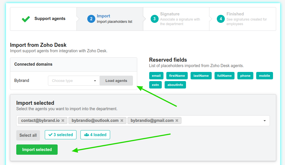 Importar agentes selecionados do Zoho Desk