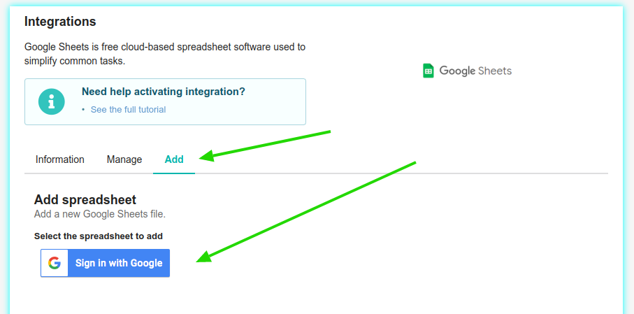 Abrir Google Drive para a integração do Google Sheets