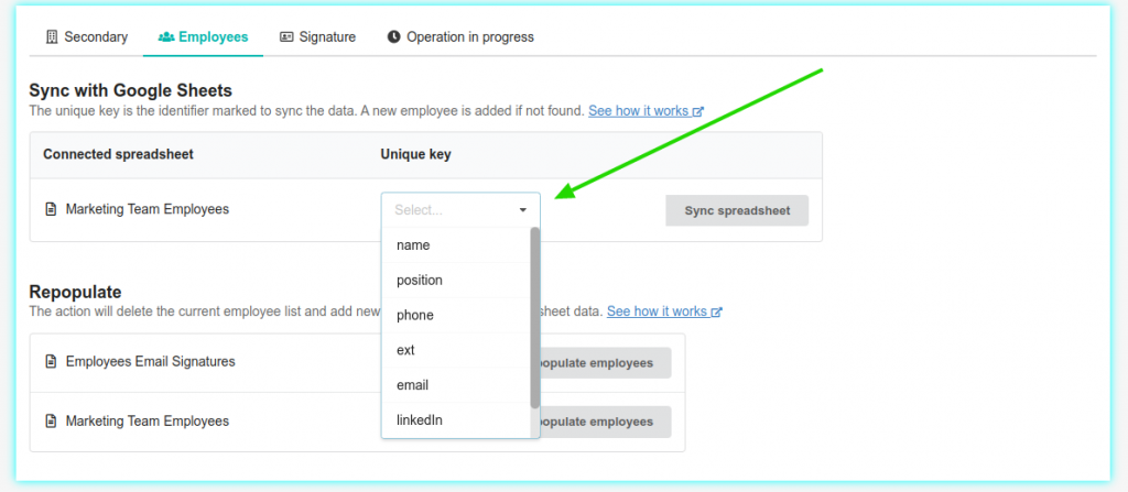 Google Sheets chave única