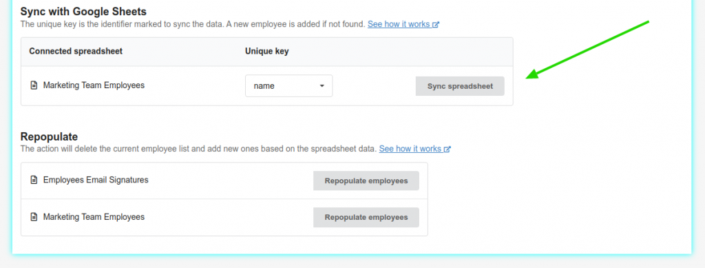 Sincronizar dados com o Google Sheets.