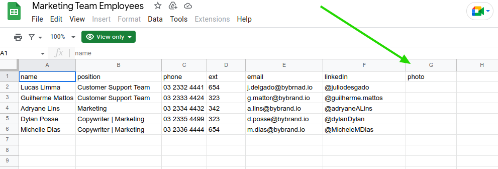 Spreadsheet with an empty placeholder