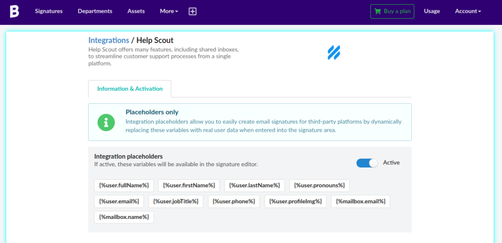 Integração Help Scout ativo.