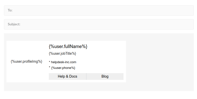 Assinatura HTML do Help Scout com variáveis.