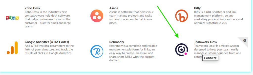 Enabling the integration Teamwork Desk