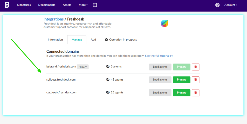 Adicionando múltiplos domínios do Freshdesk