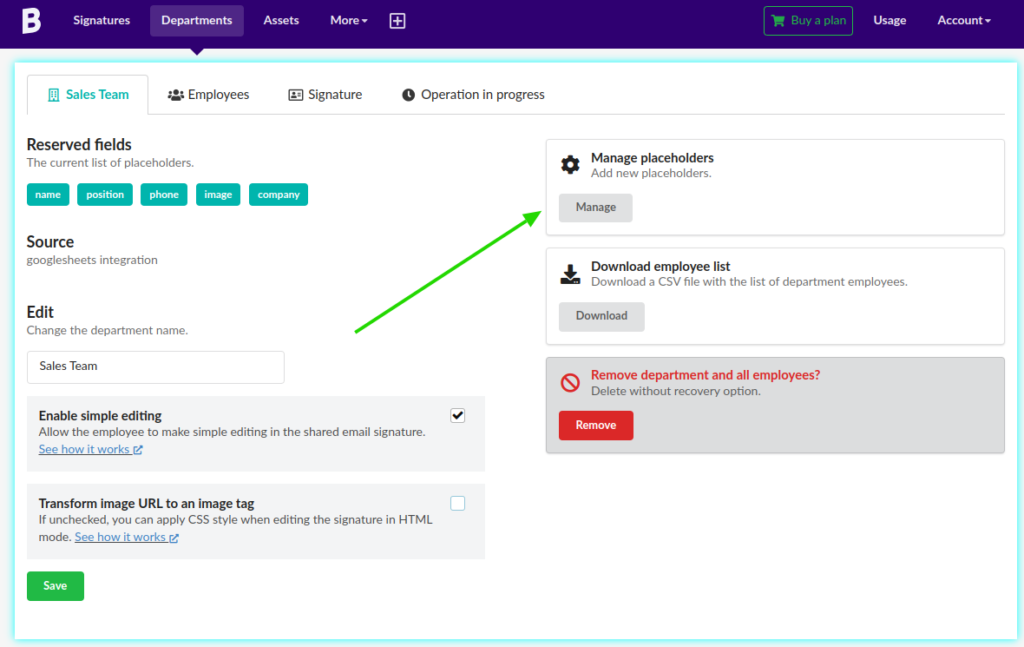 Managing placeholders