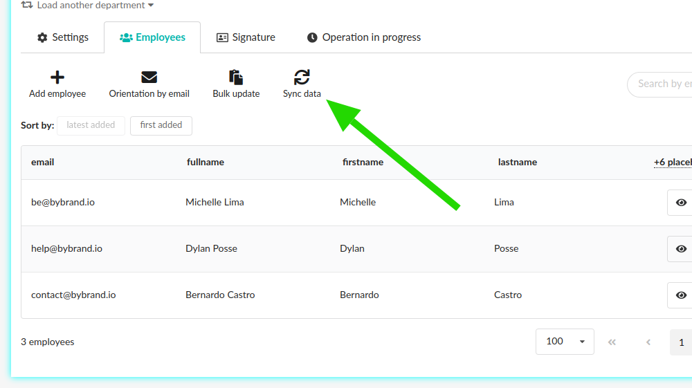 Example of the Sync data button.