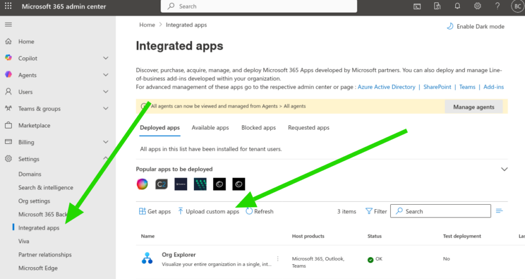 Acessar a área de aplicativos integrados.