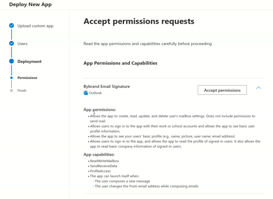 Aceite as permissões.