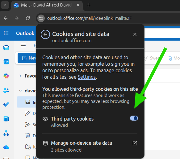 Cookies de terceiros devem estar habilitados.