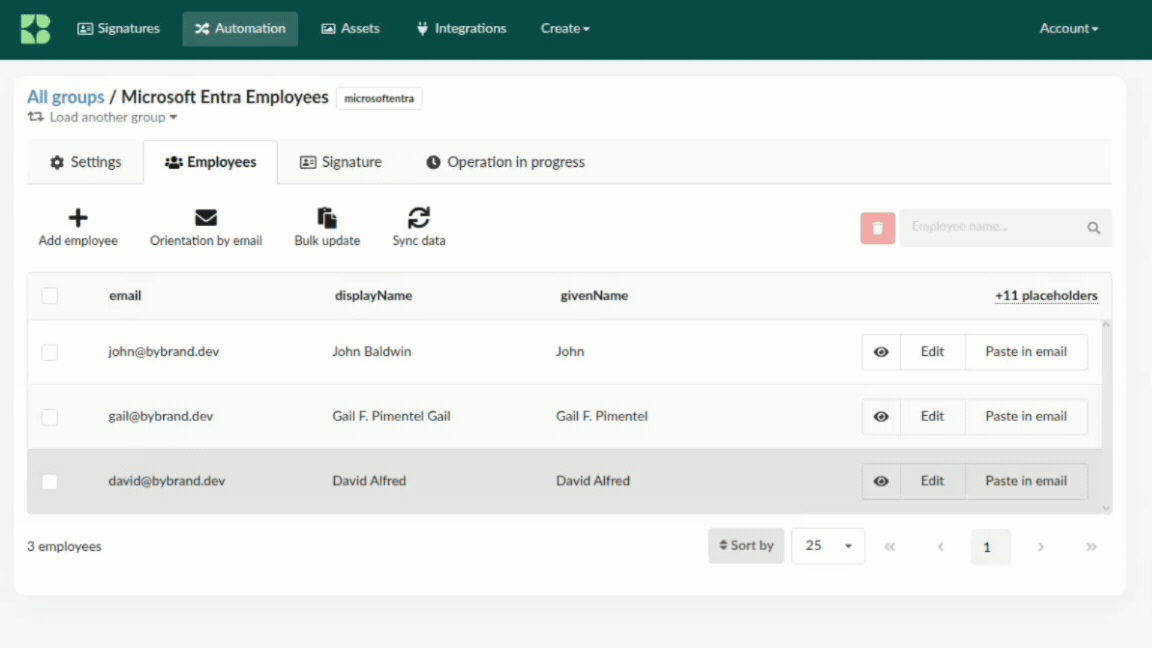 Preview da assinatura gerada para um funcionário importado.