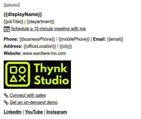 Example of an email signature with a photo placeholder.