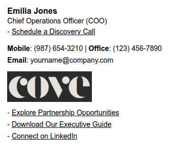 Example: email signature without icons using text.