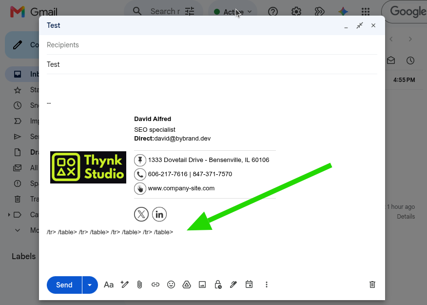Caracteres HTML aparecem na assinatura no Gmail.